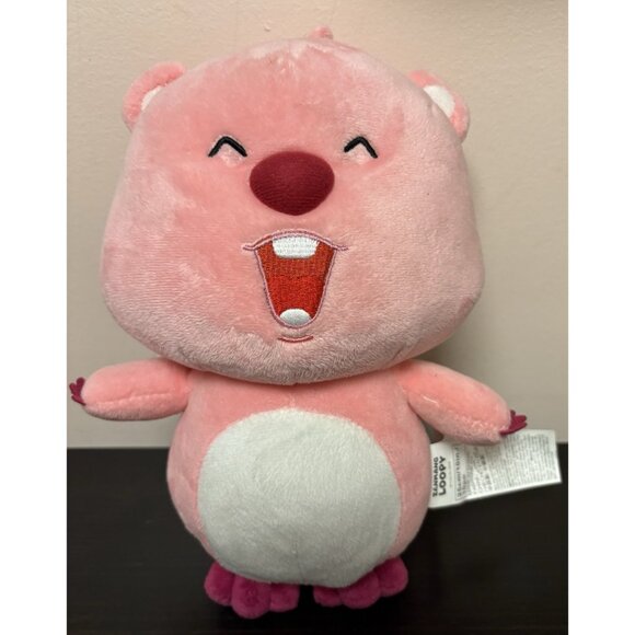 Zanmang Loopy Pink Beaver Plush Stuffed Animal 10” Happy Face Closed Eyes Toy - Picture 2 of 8